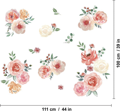 Pink Floral Wall Decals Large Flowers Wall Stickers for Bedroom Living Room Baby Girls Nursery Bedroom Wall Decor