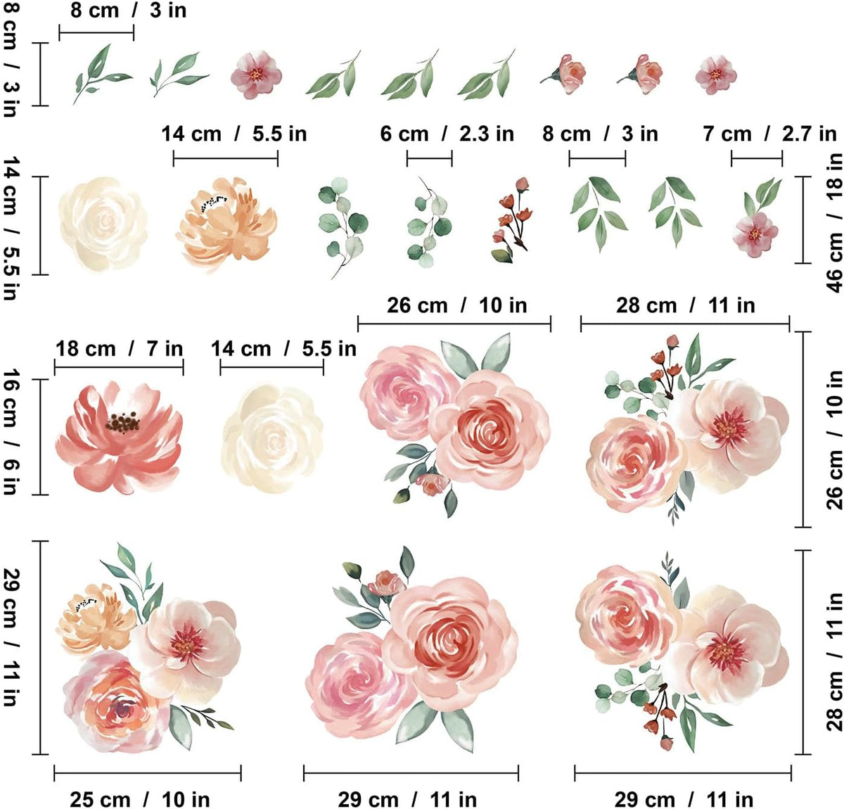 Pink Floral Wall Decals Large Flowers Wall Stickers for Bedroom Living Room Baby Girls Nursery Bedroom Wall Decor
