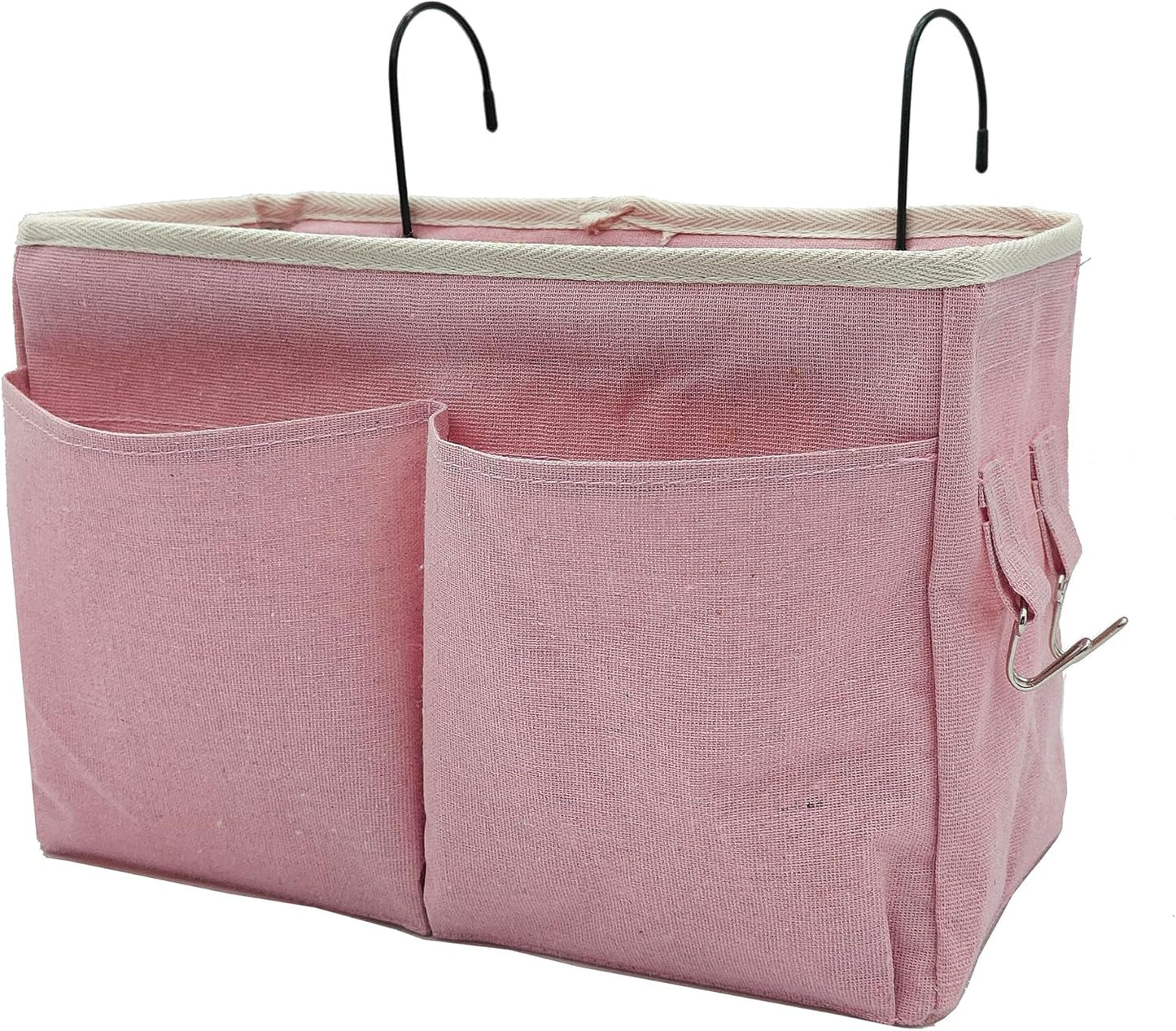 Bedside Caddy Bedside Hanging Storage Basket Multi-Function Organizer Caddy for Bunk and Hospital Beds College Dorms Bed Rails, The Magazine Holders Can be Placed Glasses Books Mobile Phones(Pink)