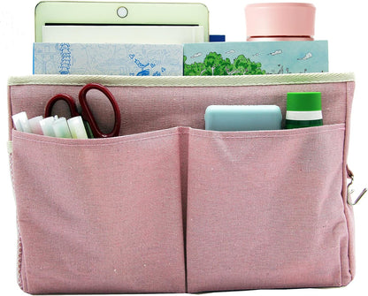 Bedside Caddy Bedside Hanging Storage Basket Multi-Function Organizer Caddy for Bunk and Hospital Beds College Dorms Bed Rails, The Magazine Holders Can be Placed Glasses Books Mobile Phones(Pink)