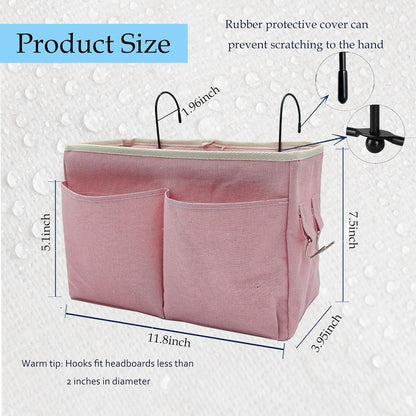 Bedside Caddy Bedside Hanging Storage Basket Multi-Function Organizer Caddy for Bunk and Hospital Beds College Dorms Bed Rails, The Magazine Holders Can be Placed Glasses Books Mobile Phones(Pink)