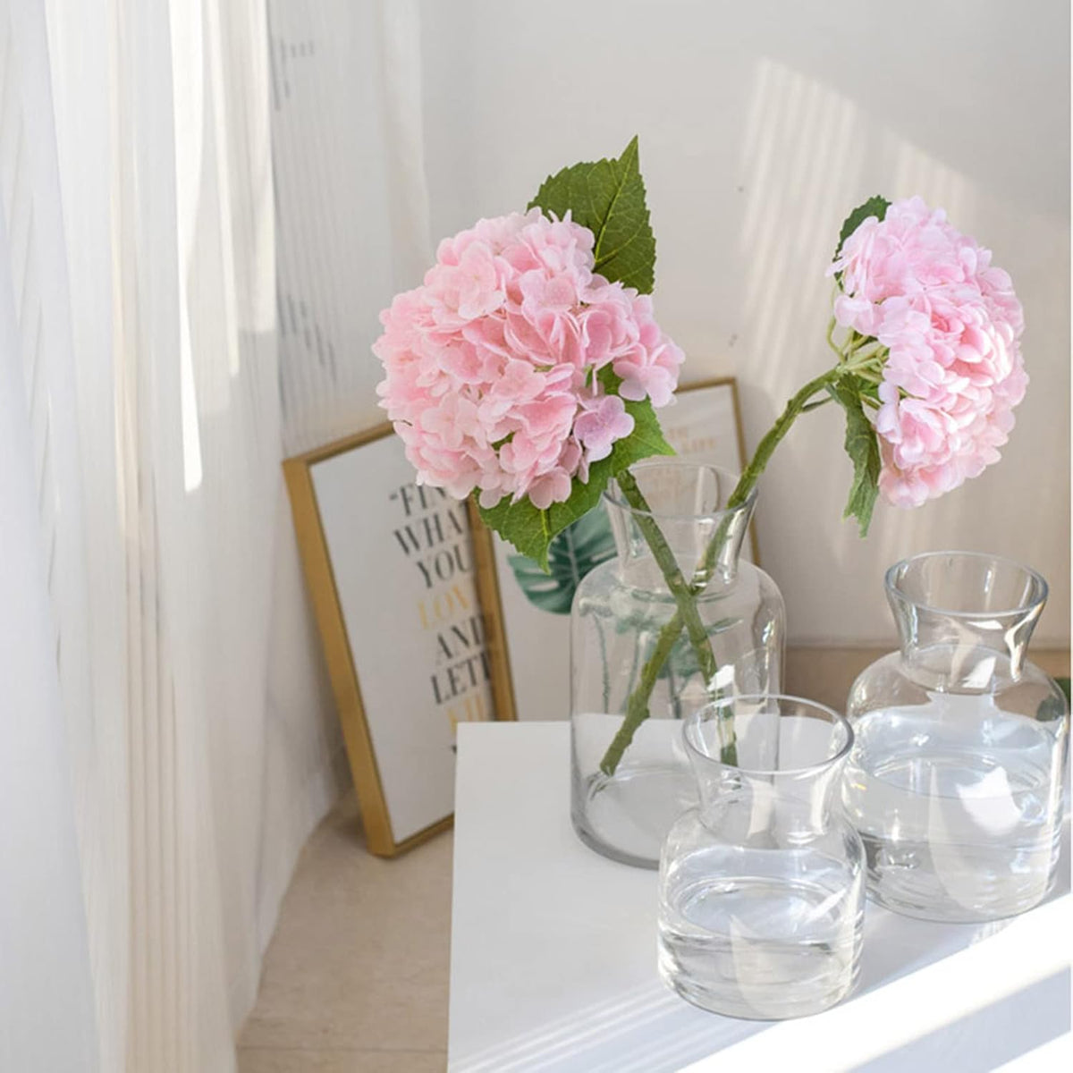 3 Pcs Real Touch Pink Hydrangea Artificial Flowers 21 inch Large Lifelike Light Latex Faux Hydrangea, Fake Flowers for Home Decoration Bridal Bouquet Wedding Decor
