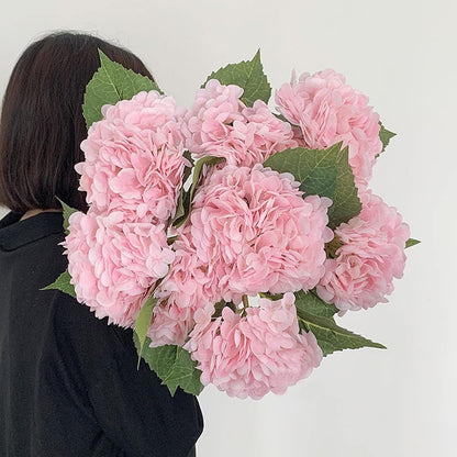3 Pcs Real Touch Pink Hydrangea Artificial Flowers 21 inch Large Lifelike Light Latex Faux Hydrangea, Fake Flowers for Home Decoration Bridal Bouquet Wedding Decor