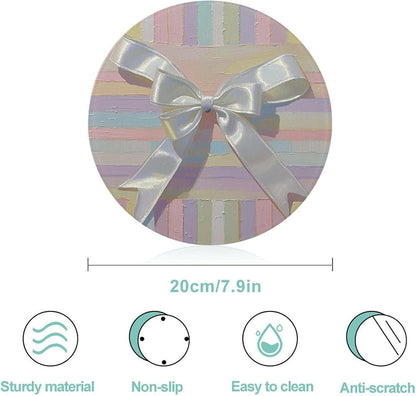 Light Pink Bow Tie Tempered Glass Cutting Board, Decorative Glass Chopping Board for Kitchen Counter Protector, Heat & Shatter Resistant Cutting Boards & Serving Tray, 8" X 8"