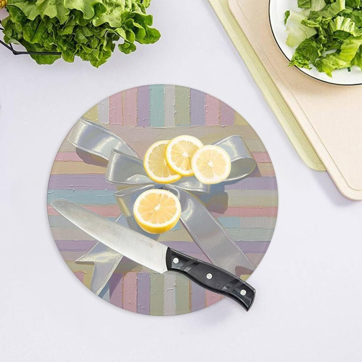 Light Pink Bow Tie Tempered Glass Cutting Board, Decorative Glass Chopping Board for Kitchen Counter Protector, Heat & Shatter Resistant Cutting Boards & Serving Tray, 8" X 8"
