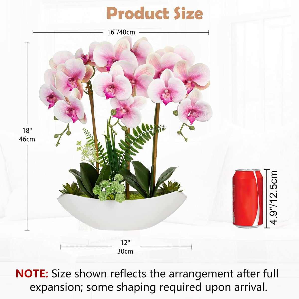 Pink Orchid Artificial Flowers 18in Fake Orchid Silk Flowers with Ceramic Pot Faux Orchid Arrangement for Home Office Room Table Shelf Modern Decoration