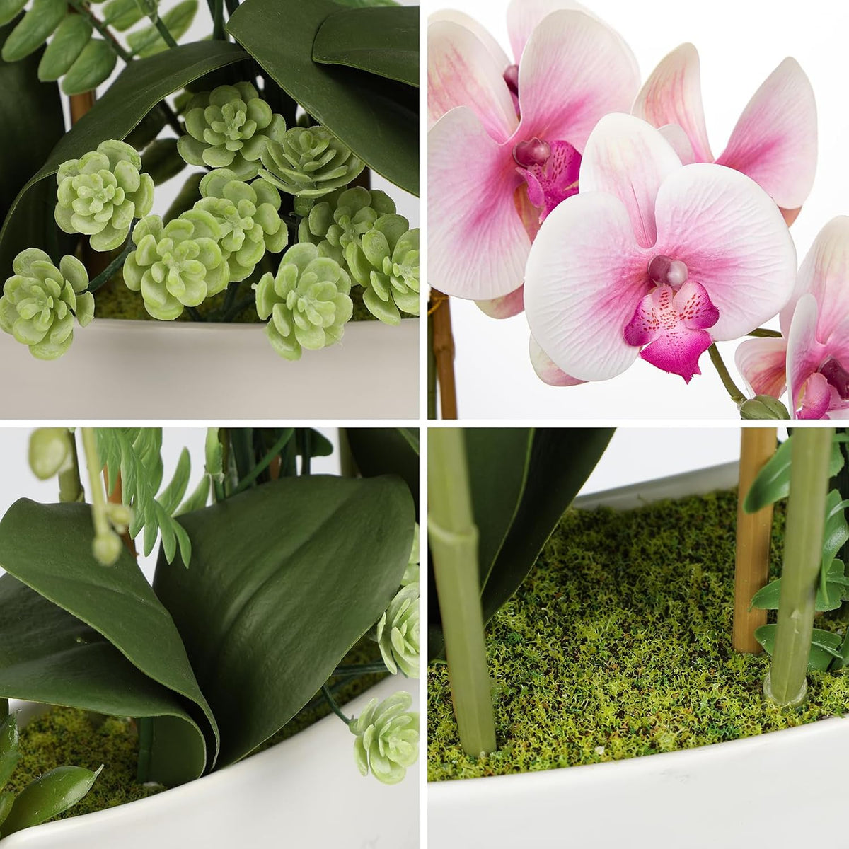 Pink Orchid Artificial Flowers 18in Fake Orchid Silk Flowers with Ceramic Pot Faux Orchid Arrangement for Home Office Room Table Shelf Modern Decoration