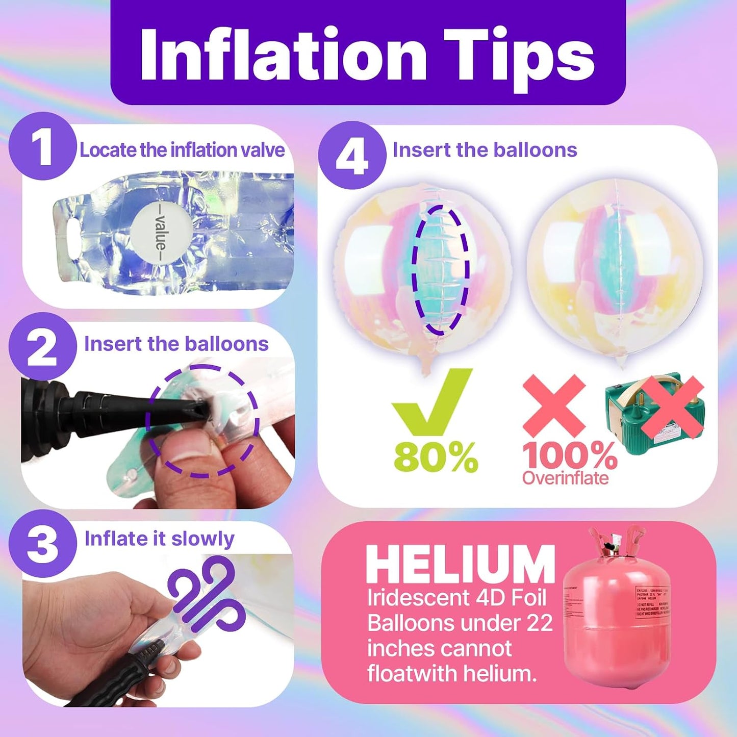 Iridescent Foil Balloons 20pcs Large Round Giant Jumbo 4D Balloons