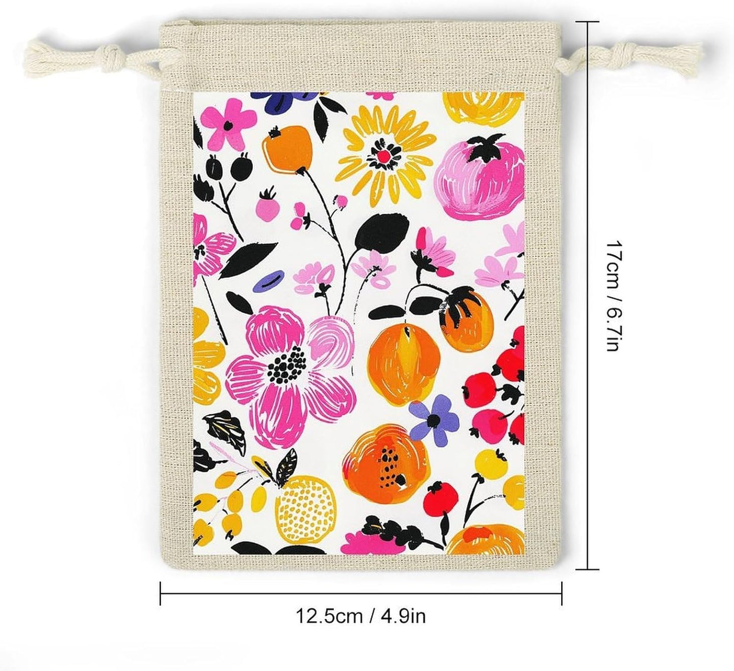 LPSADGF 8 PCS Bright Peach Flowers Drawstring Gift Bags Reusable Cotton Linen Storage Pouches for Christmas, Weddings, Parties, Favors 4.9"x6.7" Small Burlap Bags