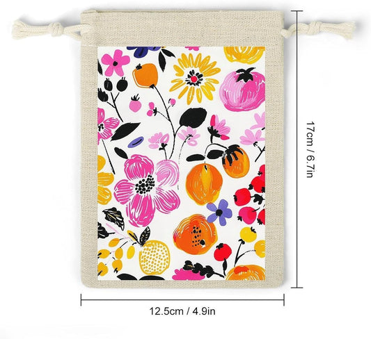 LPSADGF 8 PCS Bright Peach Flowers Drawstring Gift Bags Reusable Cotton Linen Storage Pouches for Christmas, Weddings, Parties, Favors 4.9"x6.7" Small Burlap Bags