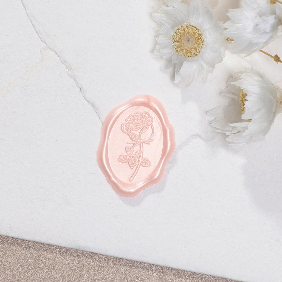 Wax Seal Stickers - Rose Oval Wedding Invitation Envelope Seal Sticker, 50 Pcs Floral Self- Adhesive Pearl Pink Stickers, Perfect for Invitation, Christmas, Gift Wrapping, Party