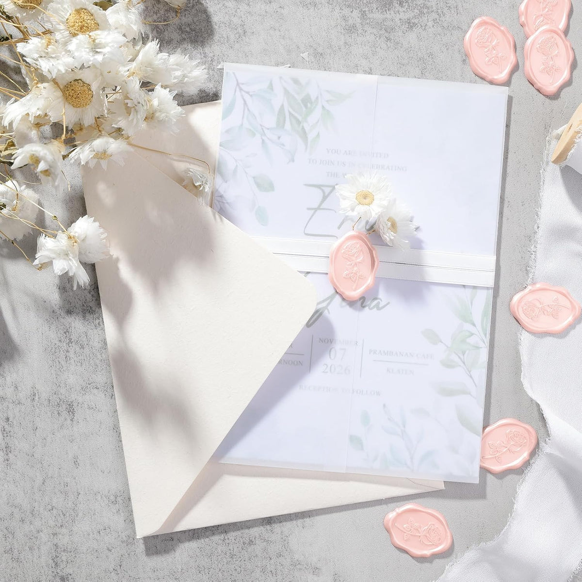 Wax Seal Stickers - Rose Oval Wedding Invitation Envelope Seal Sticker, 50 Pcs Floral Self- Adhesive Pearl Pink Stickers, Perfect for Invitation, Christmas, Gift Wrapping, Party