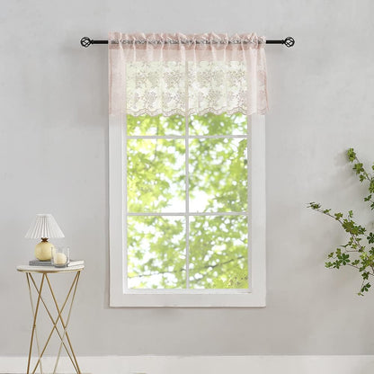 Pink Lace Valance Curtains for Windows Country Sheer Lace Curtains for Living Room Bedroom, Bathroom Macrame Valance Rod Pocket 52 W x 18 L Inch 1 Panel