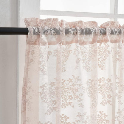 Pink Lace Valance Curtains for Windows Country Sheer Lace Curtains for Living Room Bedroom, Bathroom Macrame Valance Rod Pocket 52 W x 18 L Inch 1 Panel