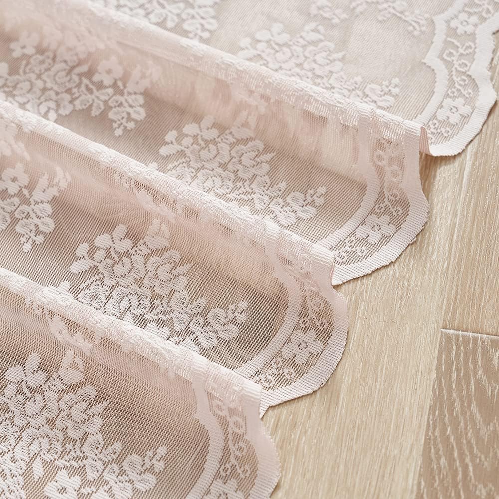 Pink Lace Valance Curtains for Windows Country Sheer Lace Curtains for Living Room Bedroom, Bathroom Macrame Valance Rod Pocket 52 W x 18 L Inch 1 Panel