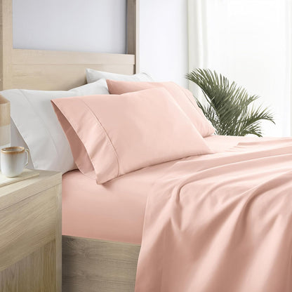 Double-Brushed Microfiber Queen Sheet Set 4 Piece – Oeko-TEX Certified Ultra Soft & Wrinkle-Free - 16" Deep Pocket Sheets - Easy Care Queen Size - Blush