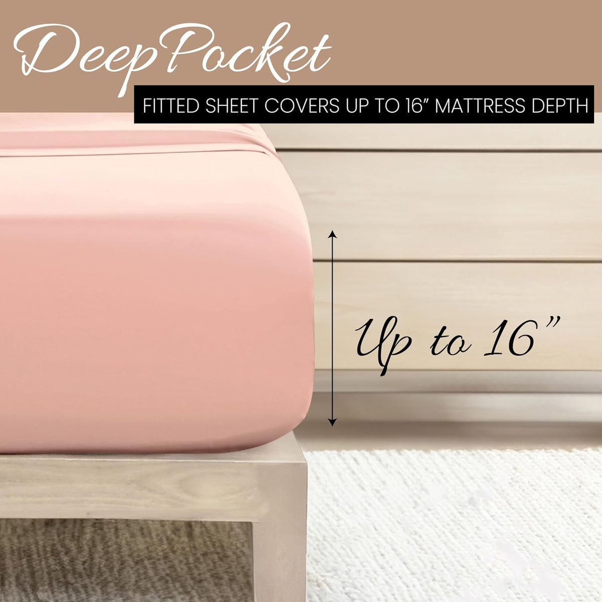 Double-Brushed Microfiber Queen Sheet Set 4 Piece – Oeko-TEX Certified Ultra Soft & Wrinkle-Free - 16" Deep Pocket Sheets - Easy Care Queen Size - Blush