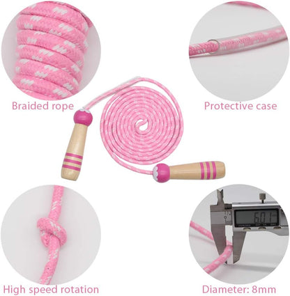 Jump Rope Kids, 7ft Adjustable Cotton Skipping Rope with Wooden Handle for Boys and Girls Fitness Outdoor Exercise