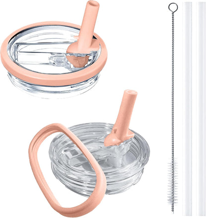 2 Pack Stanley Leak Proof Lid, with Flip Straw Lid, Stanley Cup Accessories, Stanley Lids Replacement for Stanley Quencher H2.0 40 oz Tumbler (Only), BPA Free (Peach Color)