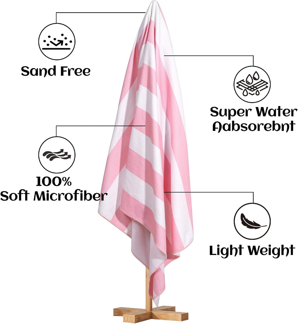 4 Pack Beach Towels Oversized 30'' x 60'' Microfiber Pool Swim Bath Camping Travel Cabana Stripe Quick-Dry Super Absorbent Lightweight Sand Free Towel for Adults, Multi-Functional，Pink