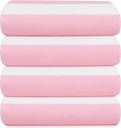 4 Pack Beach Towels Oversized 30'' x 60'' Microfiber Pool Swim Bath Camping Travel Cabana Stripe Quick-Dry Super Absorbent Lightweight Sand Free Towel for Adults, Multi-Functional，Pink
