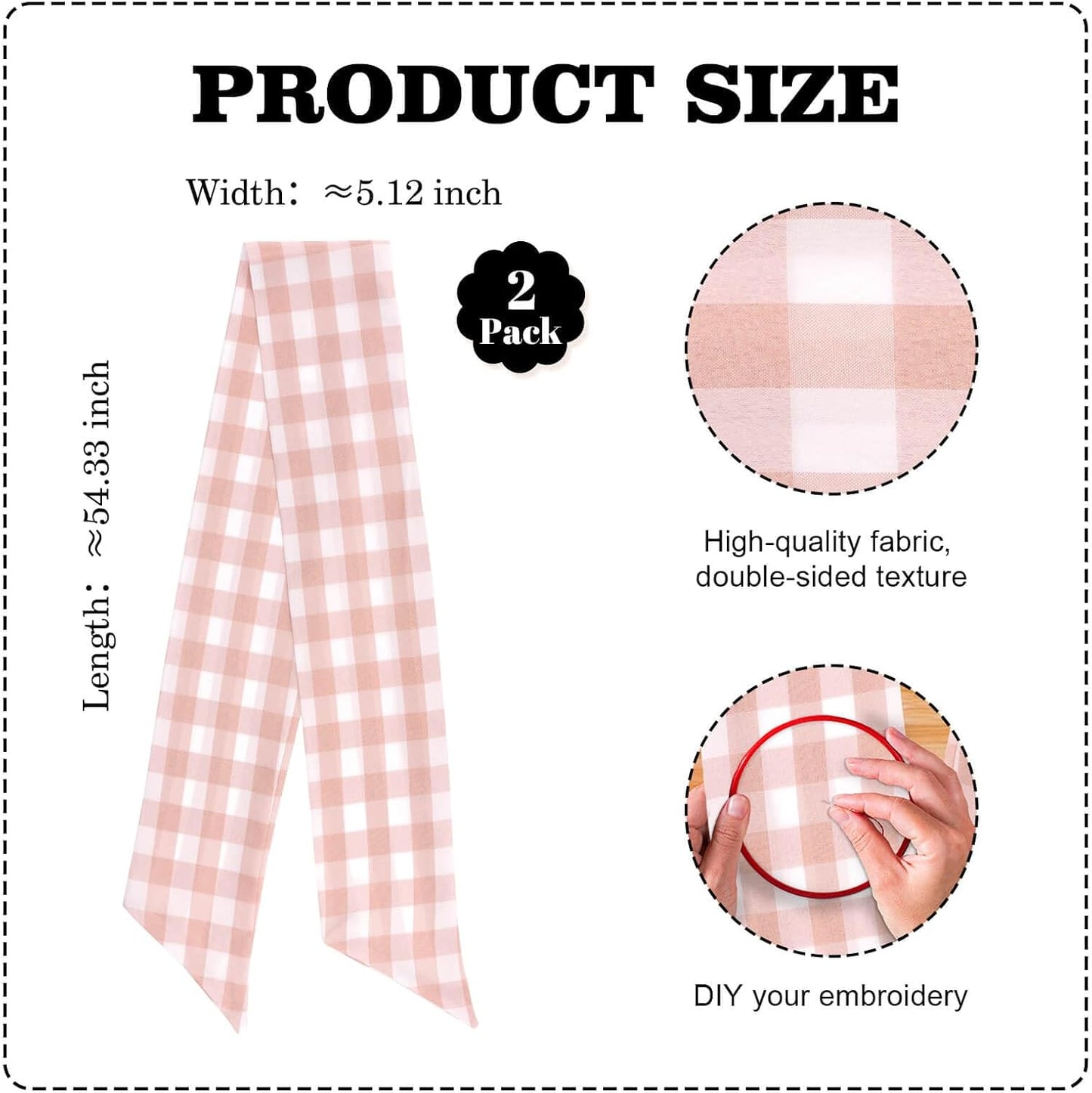 Peach Wreath Sash 2 Pack for Front Door, Spring Easter Baby Shower Gingham Buffalo Check Plaid Ribbon Bows, 5.12" x 54" Each Wedding Decor
