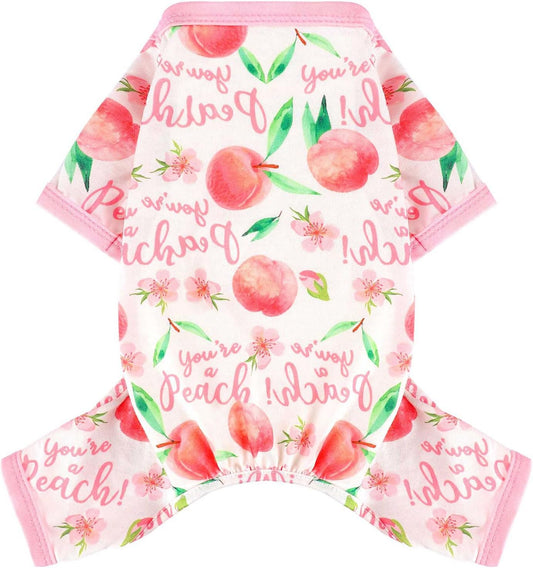 Dog Pajamas Pjs Spring Summer Dog Clothes for Small Dogs Girl Boy, Soft Stretchy Tiny Chihuahua Yorkie Puppy Clothes Doggie Onesies Cat Pet Jammies Outfit, Pink Peach, L