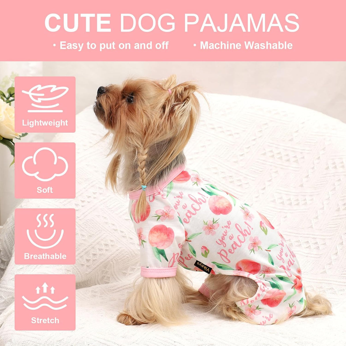 Dog Pajamas Pjs Spring Summer Dog Clothes for Small Dogs Girl Boy, Soft Stretchy Tiny Chihuahua Yorkie Puppy Clothes Doggie Onesies Cat Pet Jammies Outfit, Pink Peach, L