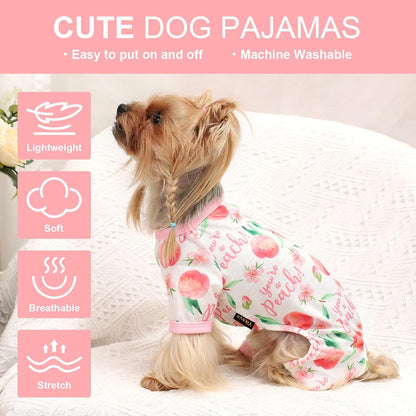 Dog Pajamas Pjs Spring Summer Dog Clothes for Small Dogs Girl Boy, Soft Stretchy Tiny Chihuahua Yorkie Puppy Clothes Doggie Onesies Cat Pet Jammies Outfit, Pink Peach, L