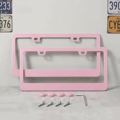 Fashion 2 Pack Matte Cherry Baby Pink License Plate Frames, Stainless Steel Car License Plate Cover Accessories with Screw Caps