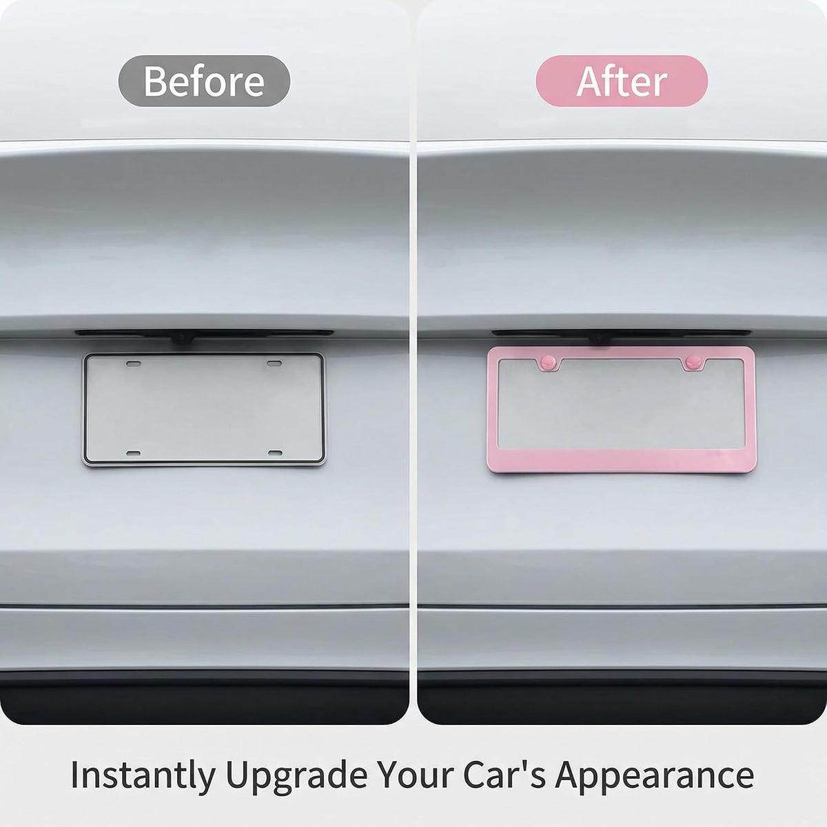 Fashion 2 Pack Matte Cherry Baby Pink License Plate Frames, Stainless Steel Car License Plate Cover Accessories with Screw Caps