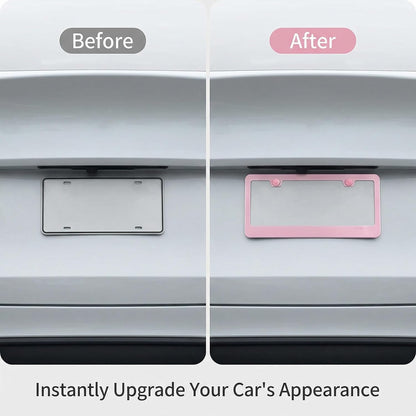 Fashion 2 Pack Matte Cherry Baby Pink License Plate Frames, Stainless Steel Car License Plate Cover Accessories with Screw Caps