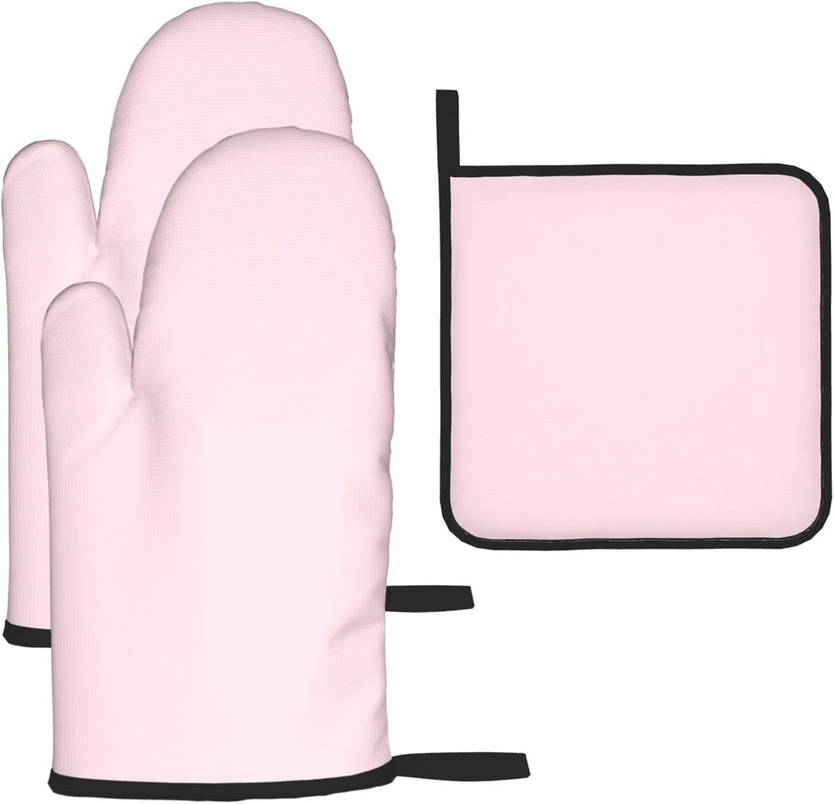 3 Pieces Oven Mitt and Pot Holder Sets, Light Pink Solid Color Oven Mitts Set Heat Resistant Baking Gloves Kitchen Microwave for Cooking, BBQ