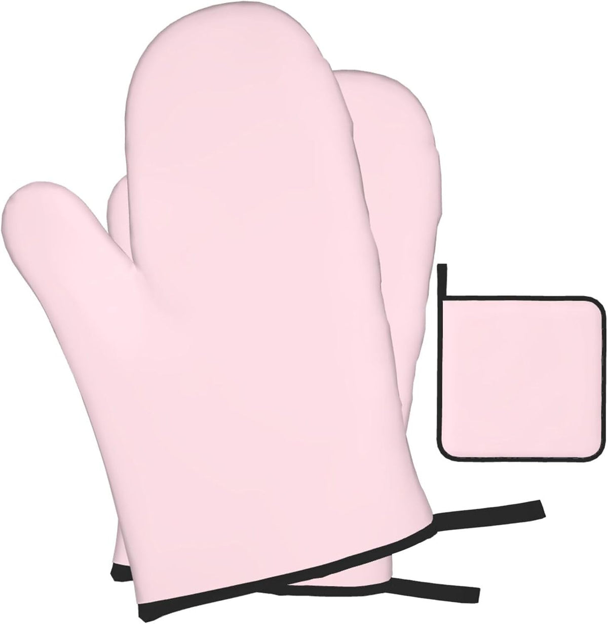 3 Pieces Oven Mitt and Pot Holder Sets, Light Pink Solid Color Oven Mitts Set Heat Resistant Baking Gloves Kitchen Microwave for Cooking, BBQ