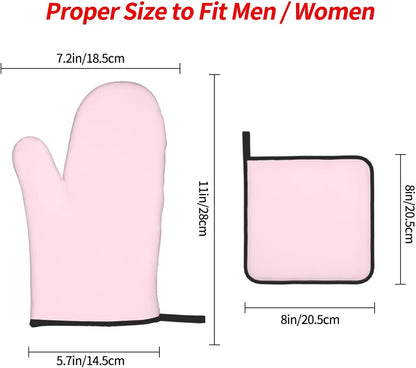 3 Pieces Oven Mitt and Pot Holder Sets, Light Pink Solid Color Oven Mitts Set Heat Resistant Baking Gloves Kitchen Microwave for Cooking, BBQ
