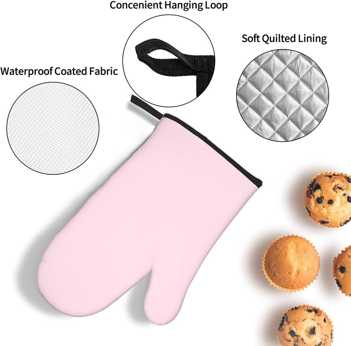 3 Pieces Oven Mitt and Pot Holder Sets, Light Pink Solid Color Oven Mitts Set Heat Resistant Baking Gloves Kitchen Microwave for Cooking, BBQ