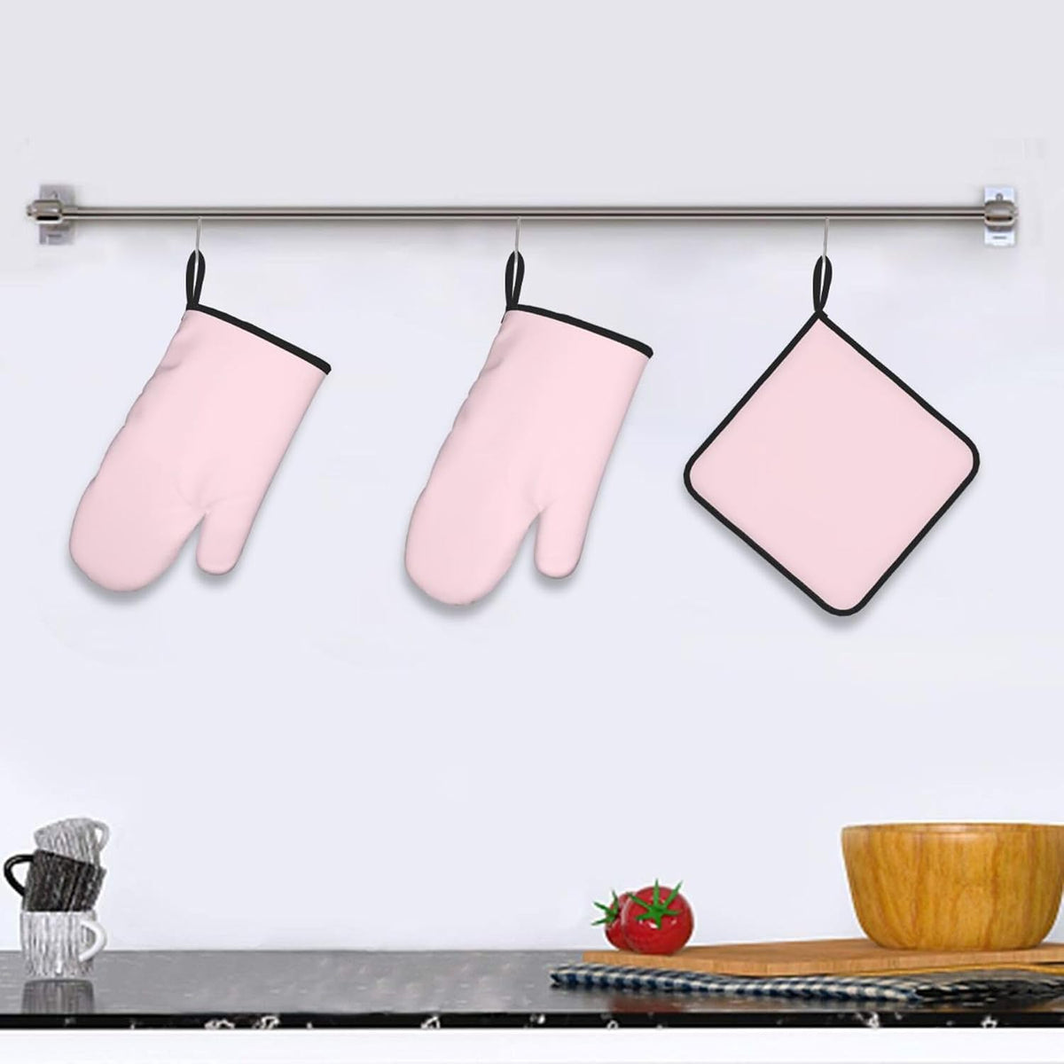 3 Pieces Oven Mitt and Pot Holder Sets, Light Pink Solid Color Oven Mitts Set Heat Resistant Baking Gloves Kitchen Microwave for Cooking, BBQ