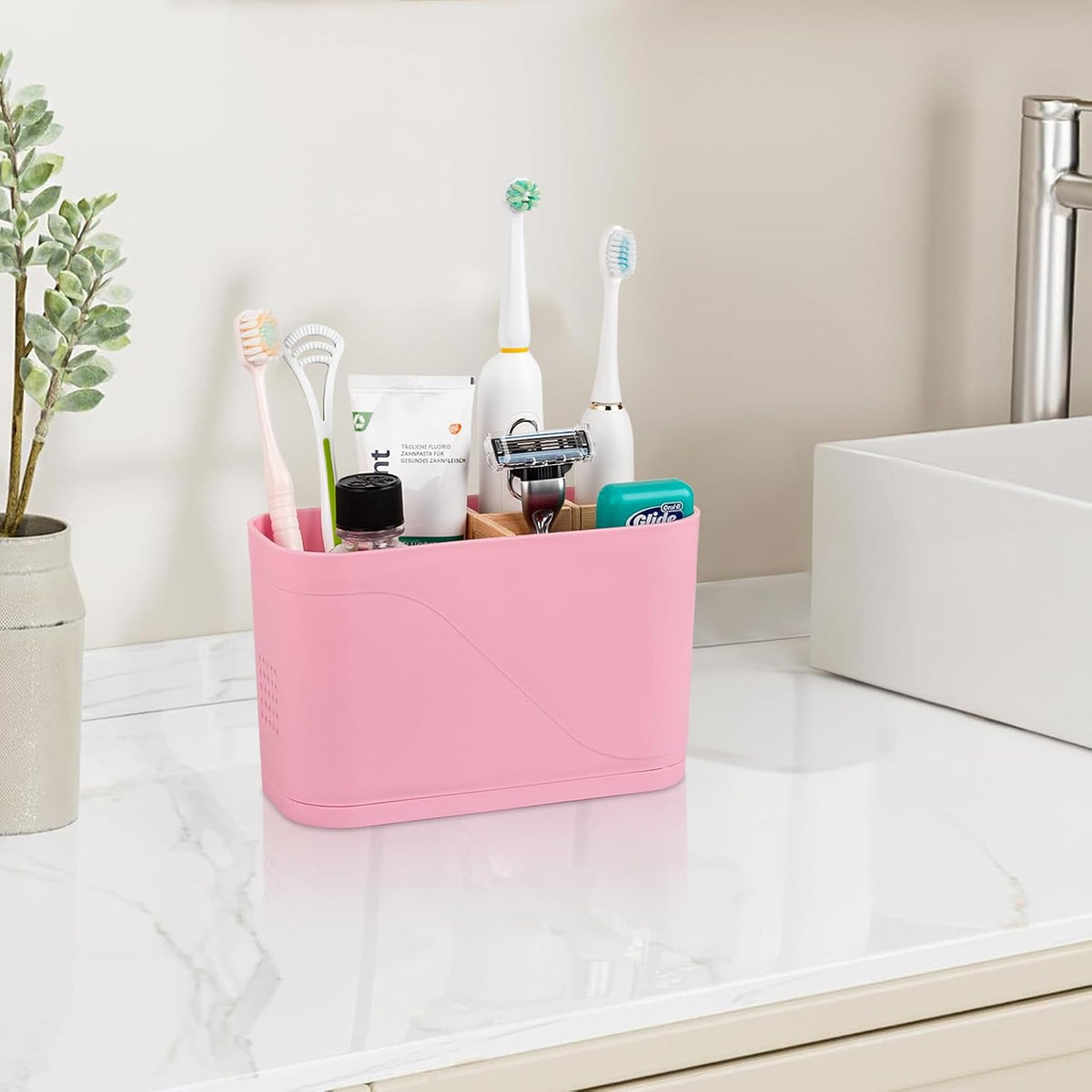 Toothbrush and Toothpaste Holder, 4 Slots, Pink