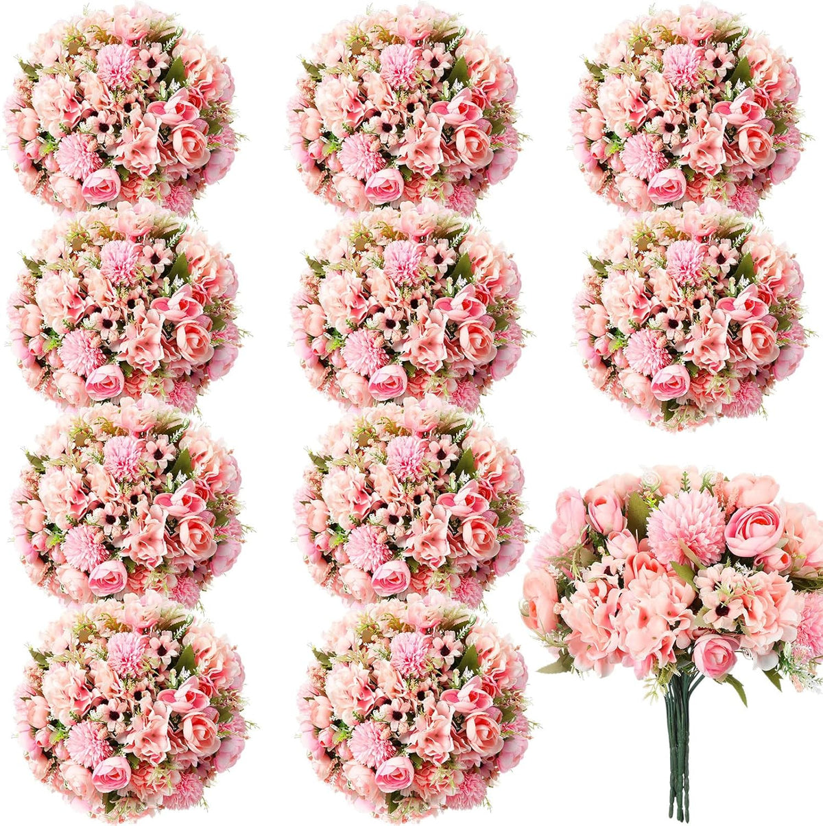 12 Bundles Peonies Artificial Flowers Faux Roses, Pink