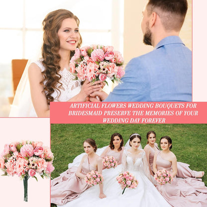 12 Bundles Peonies Artificial Flowers Faux Roses, Pink