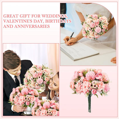 12 Bundles Peonies Artificial Flowers Faux Roses, Pink