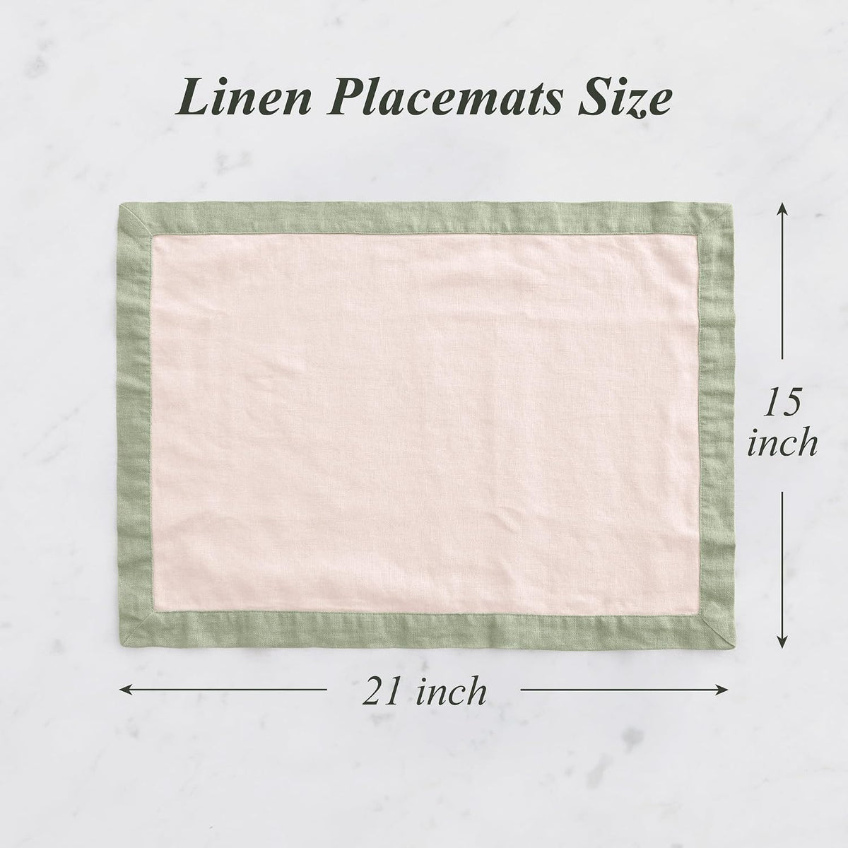 Linen World 100% French Linen Placemats Set of 4,21 x 15 Inch Double Layer Table Mats,Washable Heavyweight Placemats for Holiday Dining Kitchen Decor,Blush Pink with Sage Green Contrast Border