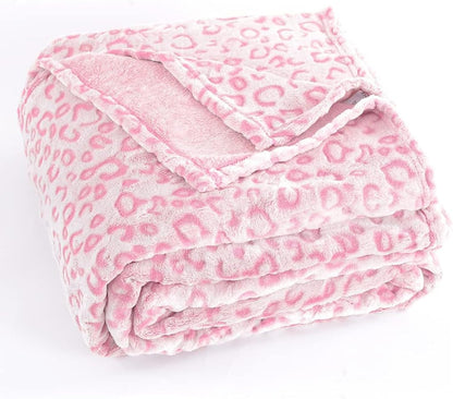 Leopard Throw Blanket Fleece, Premium Lightweight Cozy Warm Plush Microfiber Pink Blanket for Couch Sofa and Bed (Pink, Throw (50 x 60 inches))
