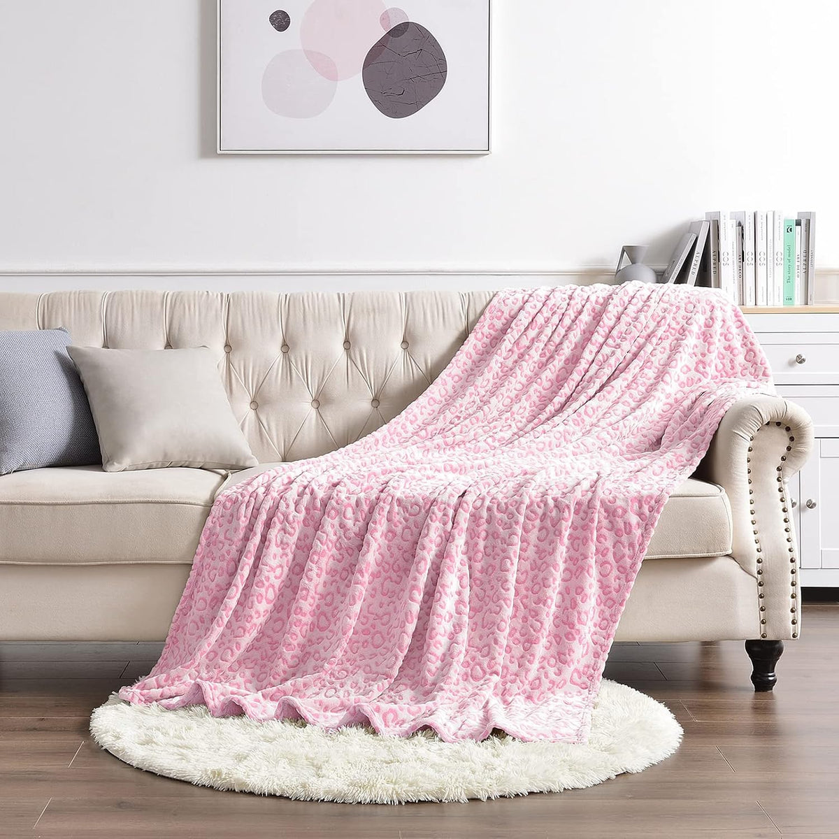 Leopard Throw Blanket Fleece, Premium Lightweight Cozy Warm Plush Microfiber Pink Blanket for Couch Sofa and Bed (Pink, Throw (50 x 60 inches))