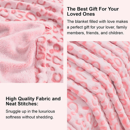 Leopard Throw Blanket Fleece, Premium Lightweight Cozy Warm Plush Microfiber Pink Blanket for Couch Sofa and Bed (Pink, Throw (50 x 60 inches))