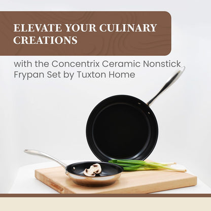 Non Stick Frying Pans - Concentrix 2-Piece Stainless Steel Pan Set - Stove & Oven Compatible 8-inch & 11-inch Ceramic Frying Pan with Riveted Handles - Cinnebar Blush Pink Nonstick Pan Set