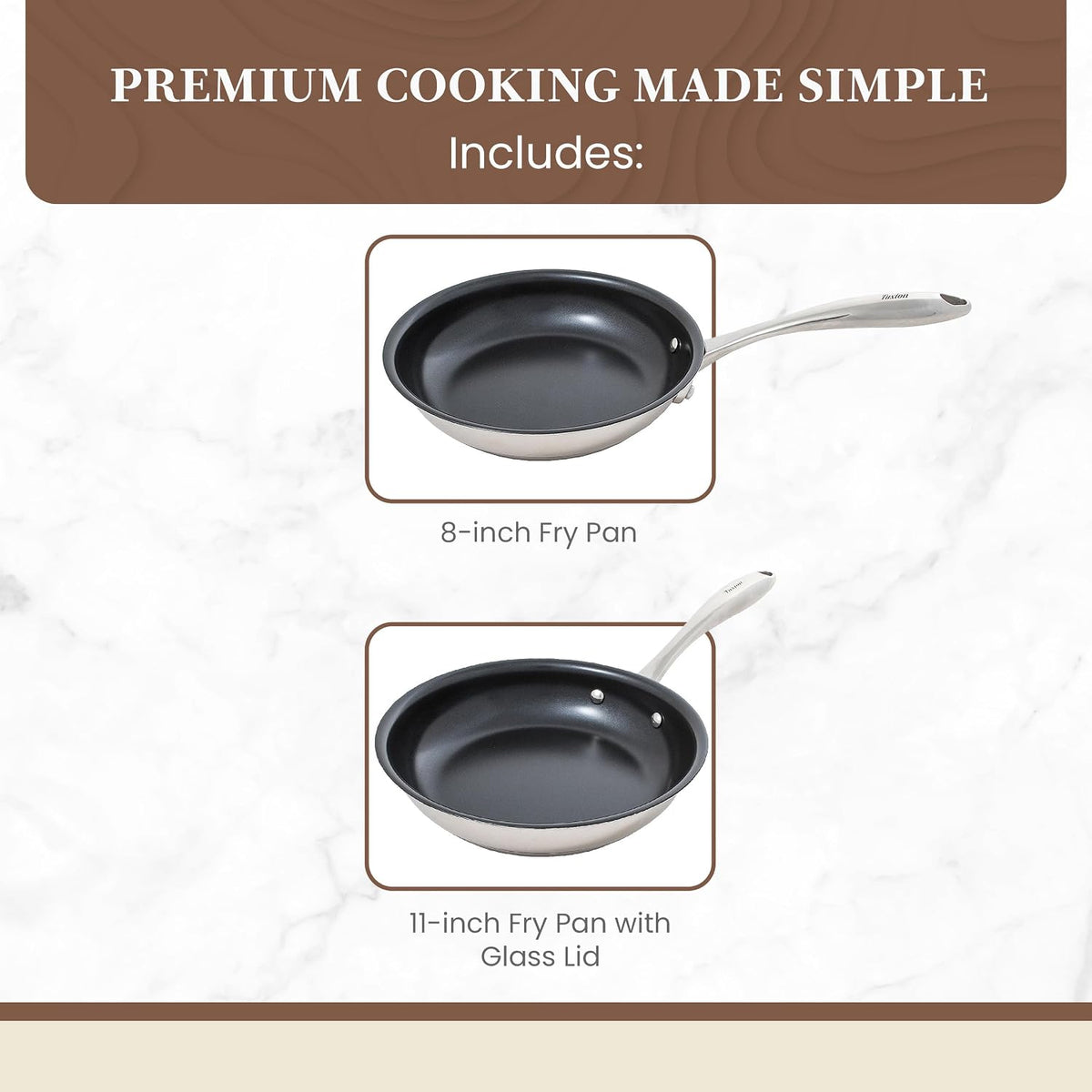 Non Stick Frying Pans - Concentrix 2-Piece Stainless Steel Pan Set - Stove & Oven Compatible 8-inch & 11-inch Ceramic Frying Pan with Riveted Handles - Cinnebar Blush Pink Nonstick Pan Set