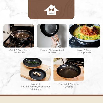 Non Stick Frying Pans - Concentrix 2-Piece Stainless Steel Pan Set - Stove & Oven Compatible 8-inch & 11-inch Ceramic Frying Pan with Riveted Handles - Cinnebar Blush Pink Nonstick Pan Set