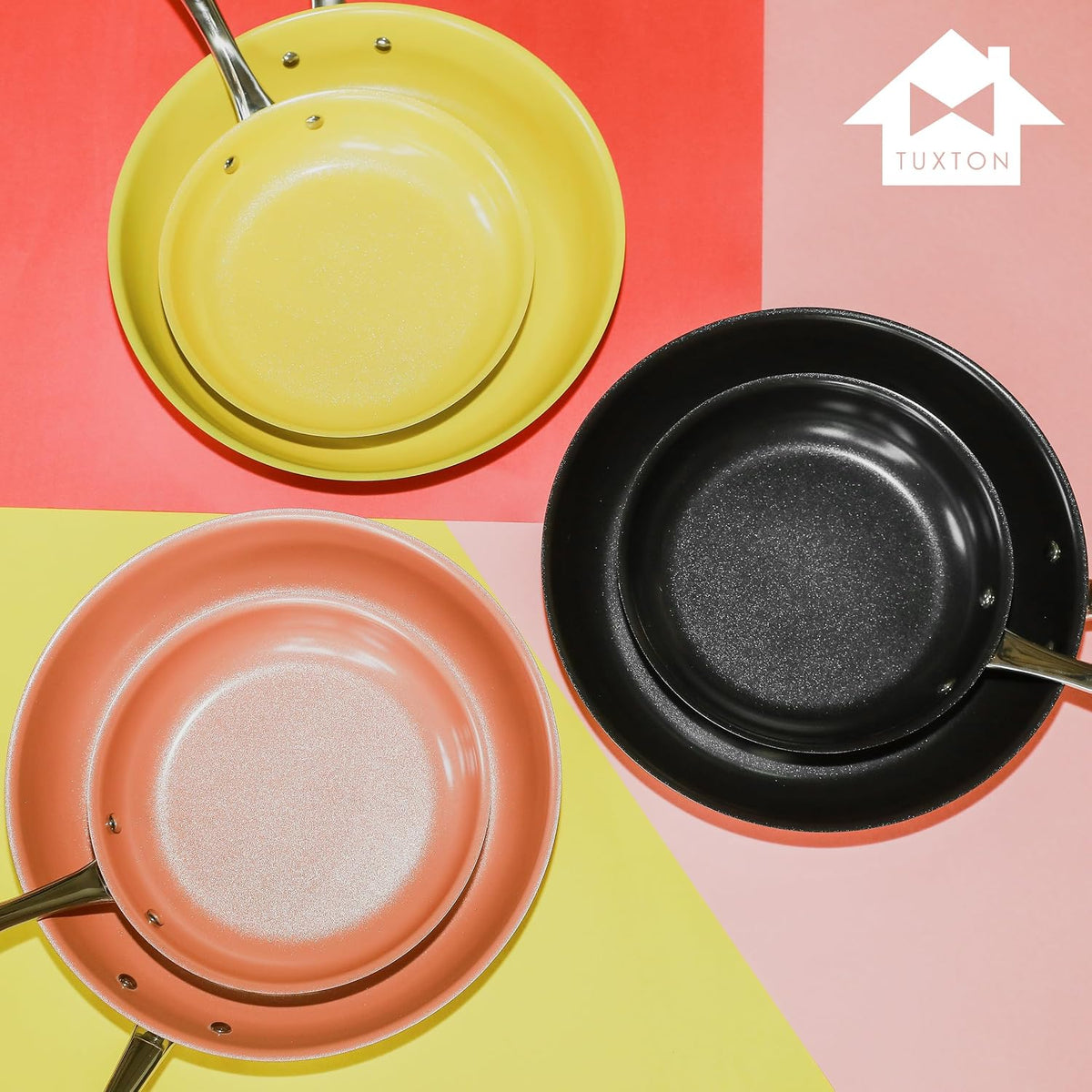 Non Stick Frying Pans - Concentrix 2-Piece Stainless Steel Pan Set - Stove & Oven Compatible 8-inch & 11-inch Ceramic Frying Pan with Riveted Handles - Cinnebar Blush Pink Nonstick Pan Set