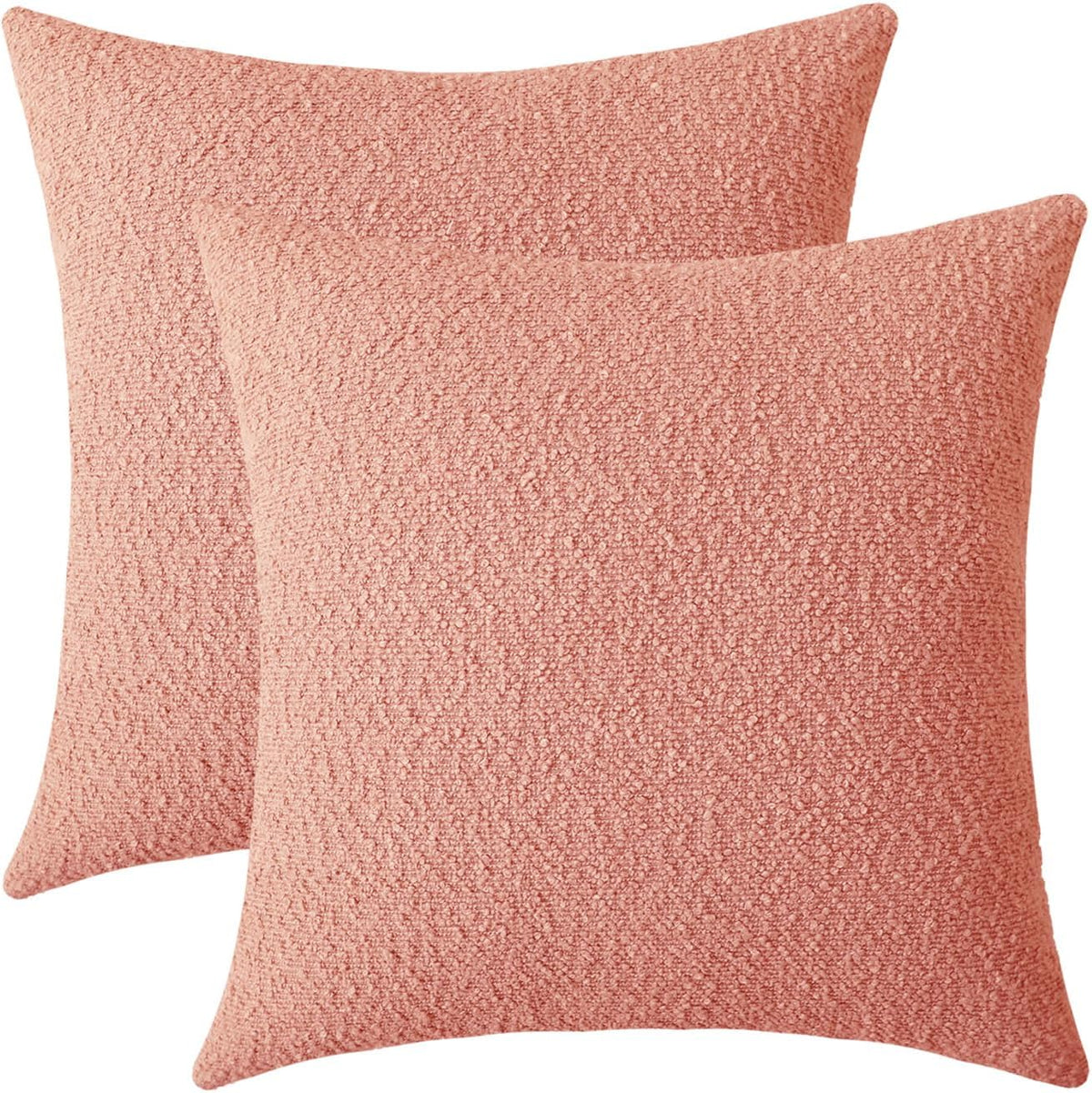 Coral Pink Decorative Square Thick Throw Pillow Covers Fine Textured Boucle Couch Cushion Cases for Sofa Decor, Set of 2, 18 x 18 Inch